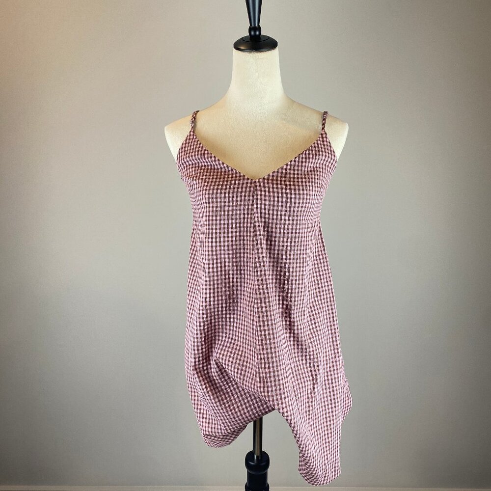 NWT Topshop Gingham Tie Back Romper Size 10‎ Pink Brown